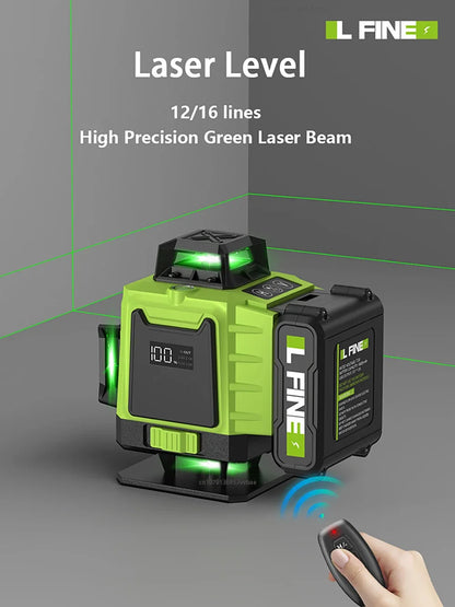 LFINE 3D/4D Laser Level — 12/16 Line Horizontal & Vertical Self-Leveling 360° Laser with Remote Control (8 Lines)