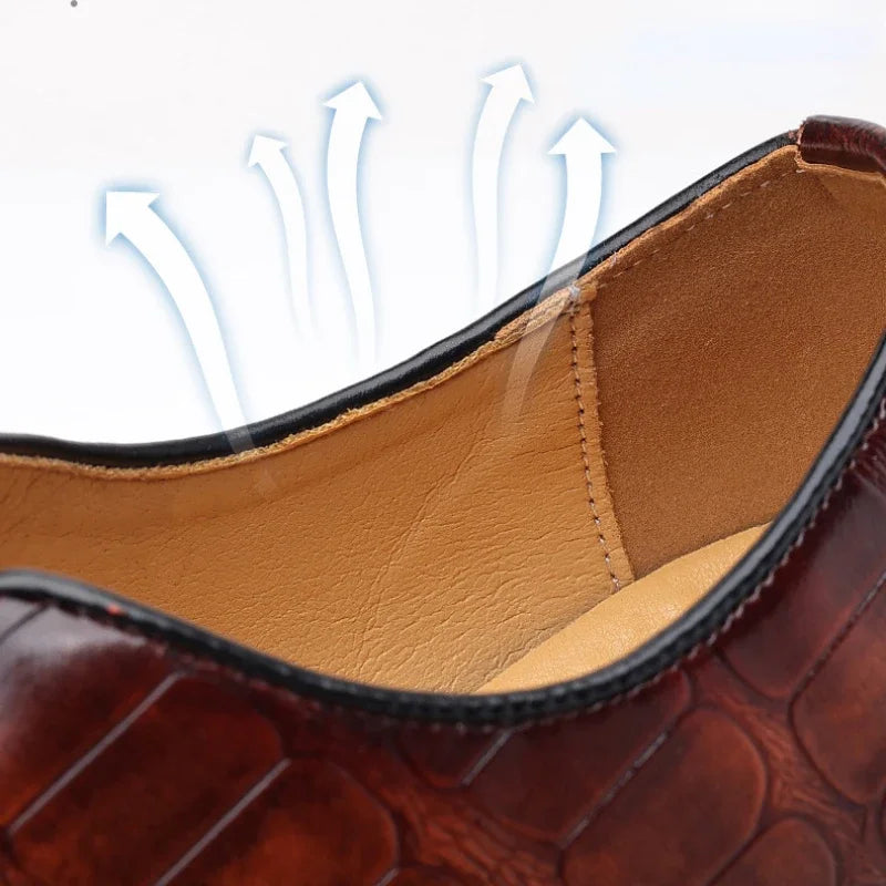 Men’s PU Leather Loafers - Breathable Comfortable Embossed Business Casual Formal Shoes Size 48