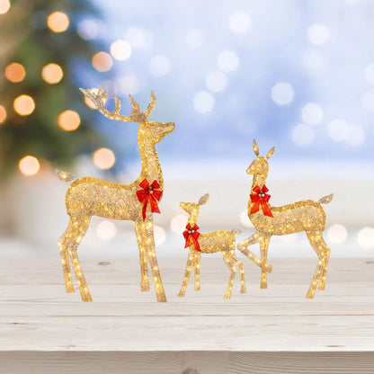 3-Piece Lighted Christmas Deer Family Decor – Cute Reindeer Xmas Decoration for Festive Holidays