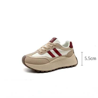 Spring Thick Bottom Women's Shoes – 2024 Summer Casual Patchwork Leather Sneakers, Vulcanized Casual Shoes for Ladies (Chaussure Femme)