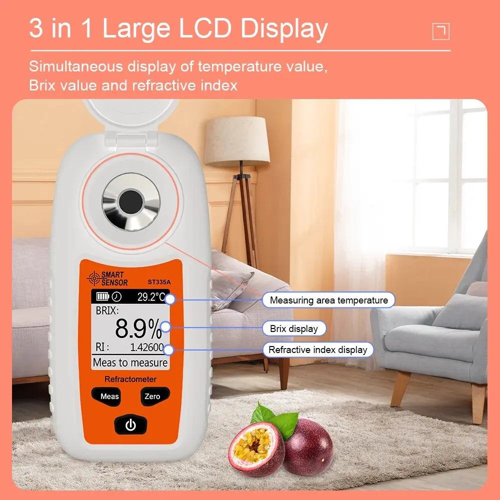 Digital LCD Brix Refractometer - 0–35% Sugar Content Meter for Fruit Juice & Beverage Testing