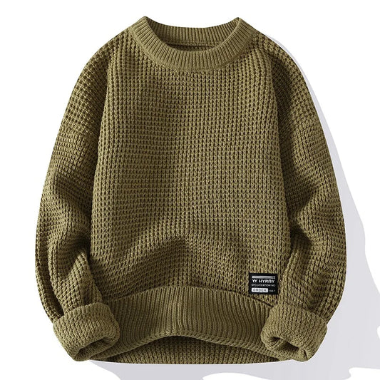 Men’s Knit Pullover Sweater - Round Neck Long Sleeve Casual Autumn Winter Top