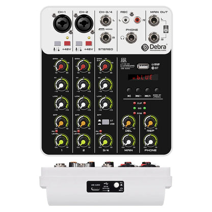 V4 4-Channel Audio Interface Mixer — USB & Bluetooth with 48V Phantom Power, Effects & Recording