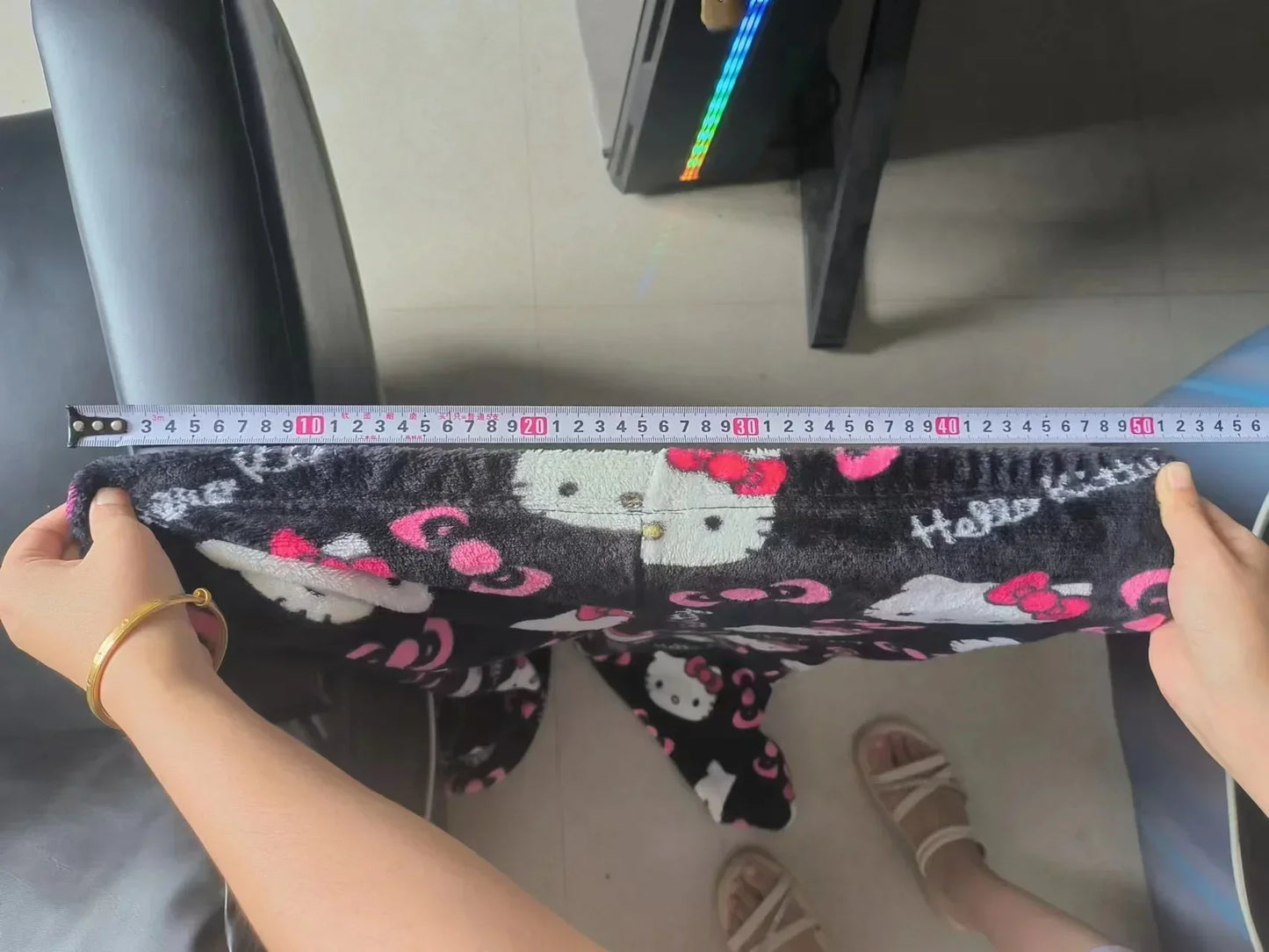 Thick Hello Kitty Fleece Pajama Pants – Soft Double Elastic Anime Trousers for Women, Cute Sanrio Birthday Gift