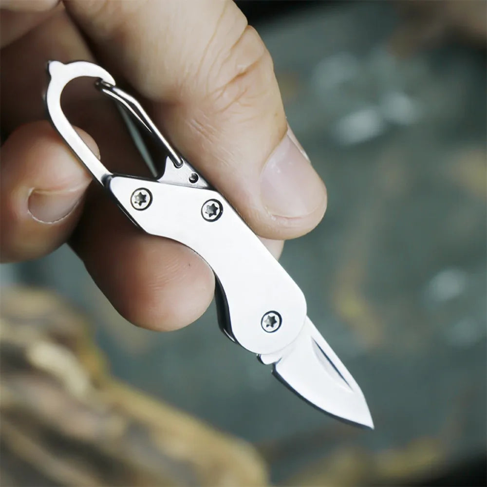Stainless Steel Mini Folding Knife Keychain – Portable EDC Pocket Multitool for Camping & Outdoor Use