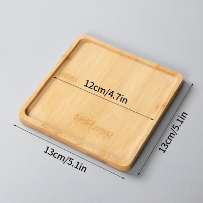 Mini Bamboo Tray Coaster – Wooden Saucer Plate for Flower Pots, Cups, and Coffee, Creative Kitchen & Home Decor Mat