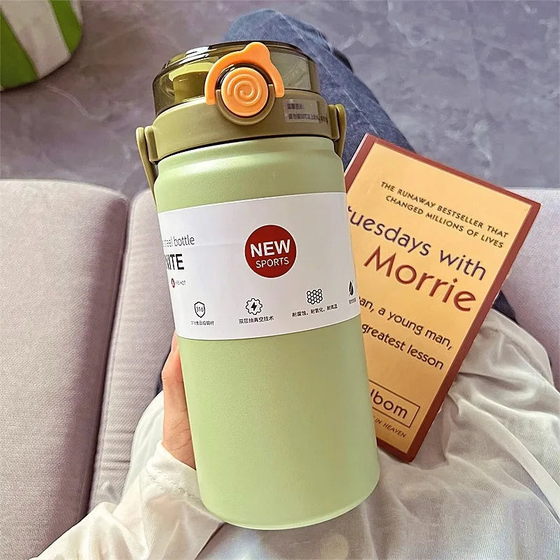 1L/1.2L Stainless Steel Thermal Water Bottle – Vacuum Insulated Thermos Cup with Straw, Hot & Cold Drink Tumbler for Gym & Travel