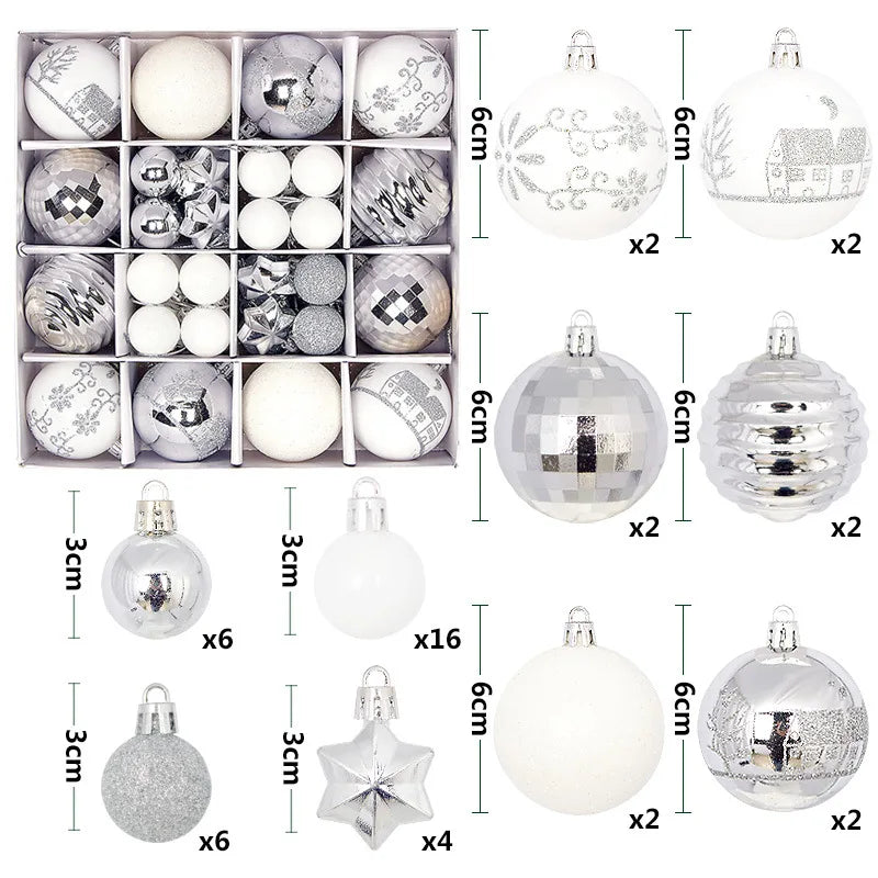 44PCS Christmas Ball Ornaments – 3/6CM Decorative Pendant Balls for Christmas Tree, Home Decor, New Year & Holiday Accessories