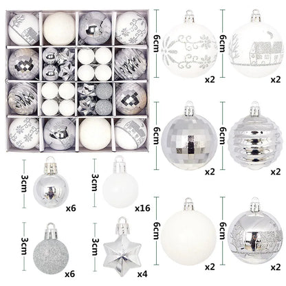 44PCS Christmas Ball Ornaments – 3/6CM Decorative Pendant Balls for Christmas Tree, Home Decor, New Year & Holiday Accessories