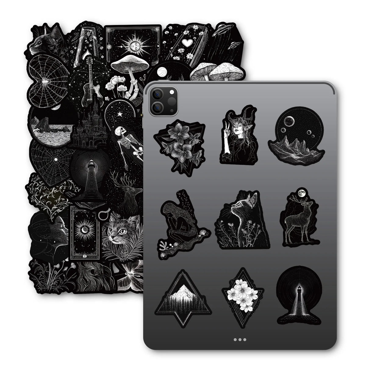50PCS Black & White Gothic Stickers - Skull-Themed Waterproof Decals for Phone, Luggage & Scrapbooking