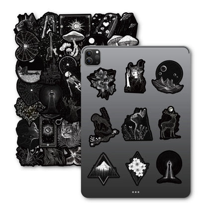 50PCS Black & White Gothic Stickers - Skull-Themed Waterproof Decals for Phone, Luggage & Scrapbooking