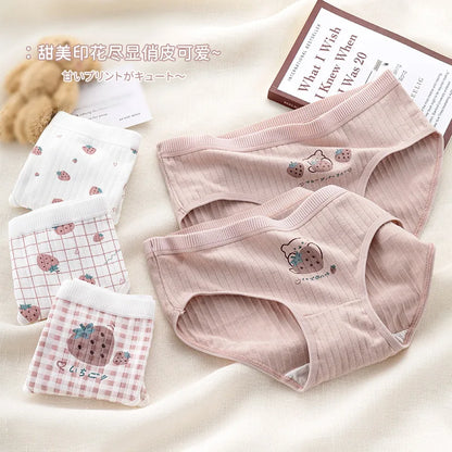 5-Piece Cotton Panties Set – Strawberry Bear Cartoon Girls’ Briefs, Sexy Women’s Underwear & Lingerie