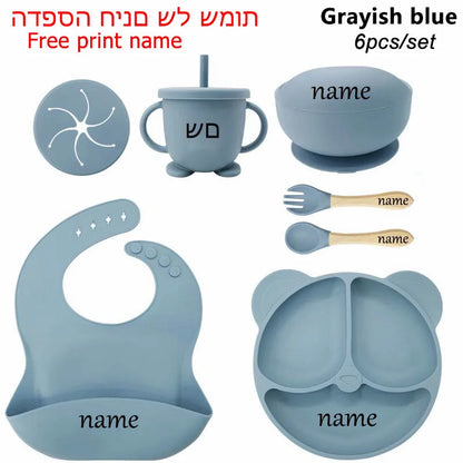 6-Piece Baby Feeding Plate Set – Silicone Suction Bowls, Plates, Cups & Spoon for Kids, Personalized Name Tableware