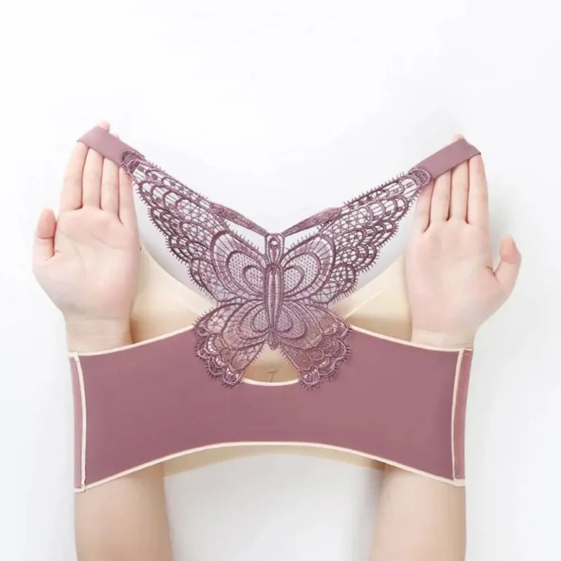 Padded Seamless Butterfly Lace Sports Bra – Push Up Shockproof Women’s Bralette, Comfortable Beautiful Back Support Tank Top Underwear