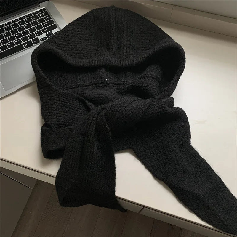Y2K Balaclava Beanie Hat & Scarf – Thick Knit One-Piece Winter Neck Warmer Retro Style