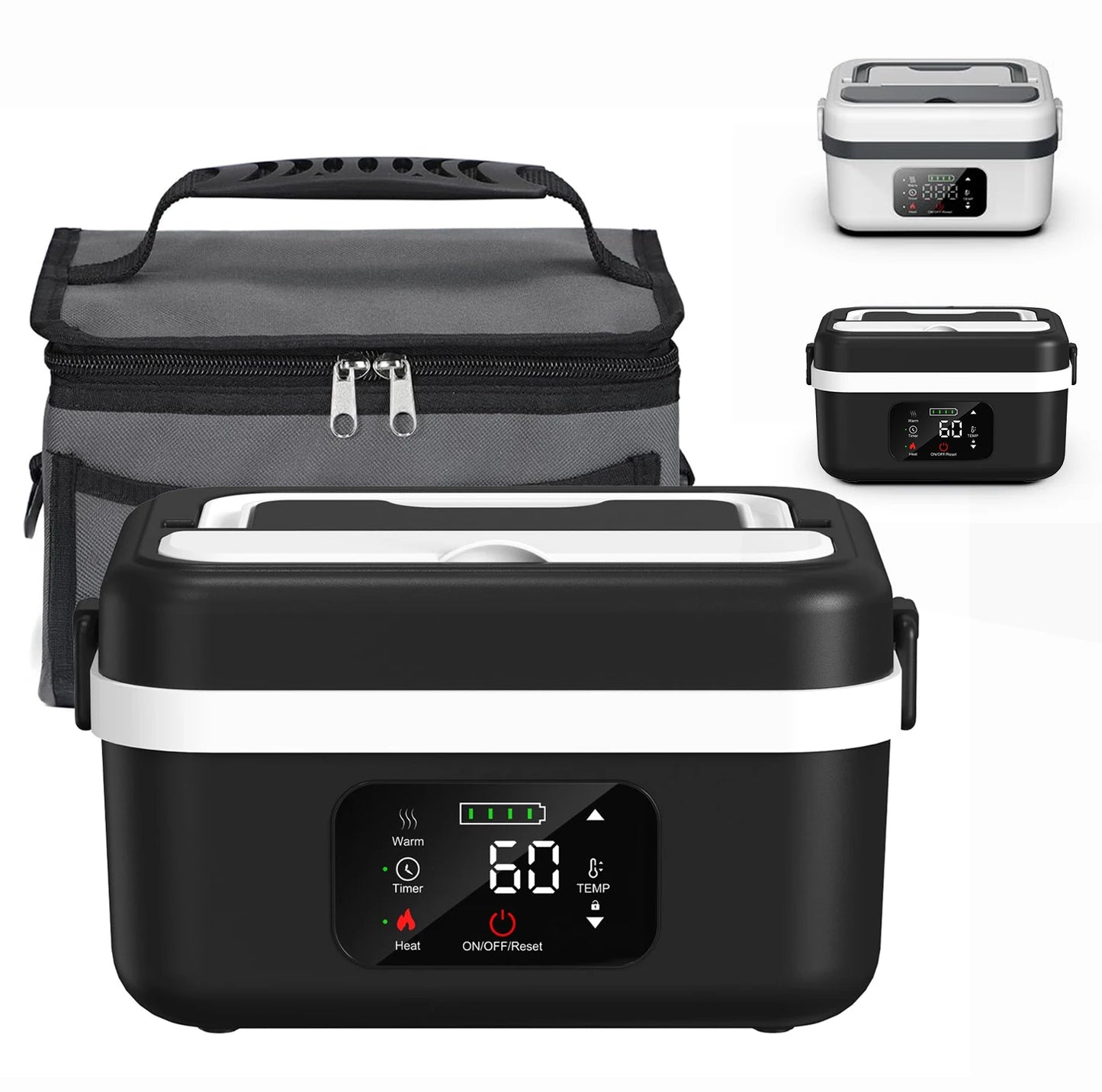 Wireless Electric Heated Lunch Box 8000mAh – 60W Portable Food Warmer 1L Stainless Steel Insulated Lunch Container for Travel & Work