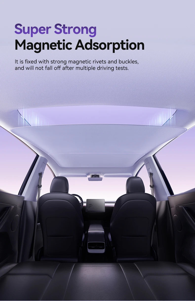 YZ Magnetic Suction Clip Sun Shades for Tesla Model 3/Y Highland 2021-2025 – Front & Rear Glass Roof Sunroof Skylight Sunshade