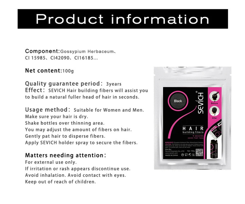 SEVICH Keratin Hair Fiber 100g – Hair Thickening & Building Powder Spray, Instant Regrowth & Hair Loss Concealer