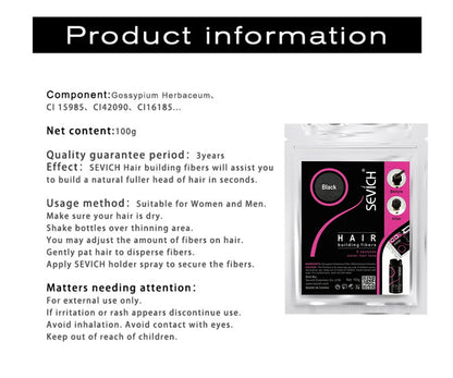 SEVICH Keratin Hair Fiber 100g – Hair Thickening & Building Powder Spray, Instant Regrowth & Hair Loss Concealer
