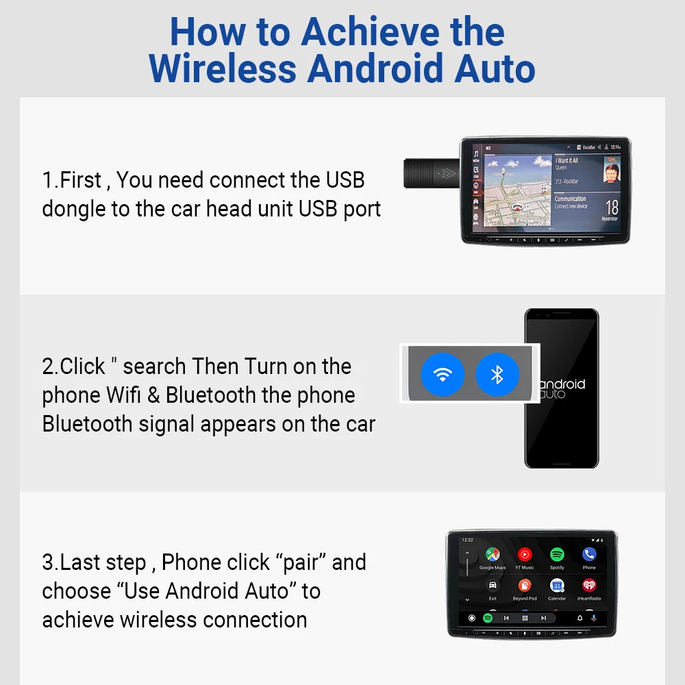 Mini Wireless Android Auto Adapter - Smart System for Wired Android Auto Car Accessories, Compatible with Google Samsung Android 11.0 Phones