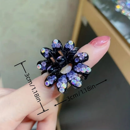 Mini Flower Diamond Hair Clips - 4PCS Elegant Half-Up Bun Claw Clips for Women