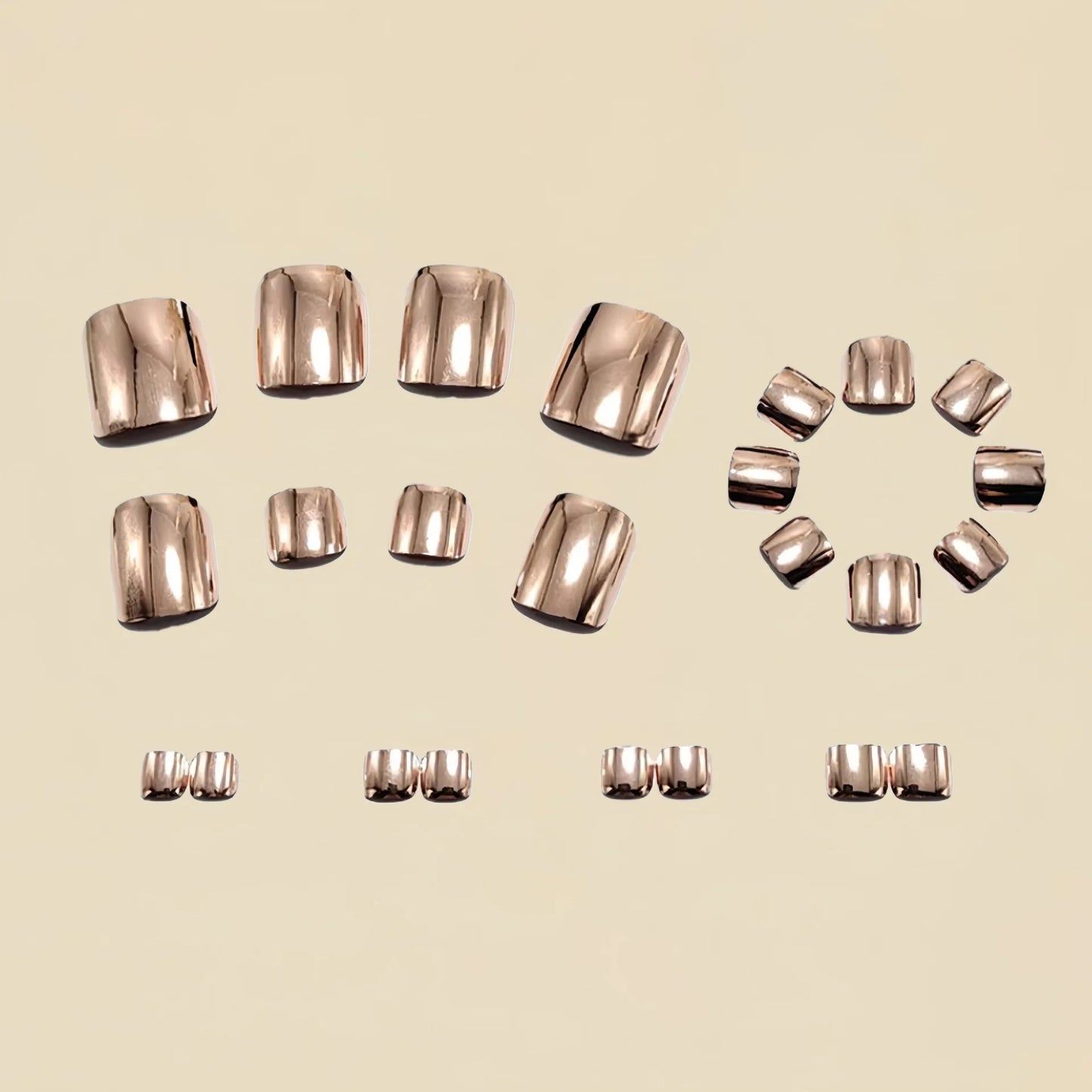 24Pcs Glossy Gold Press-On Toenails - Electroplated Metal Design Square False Toenails for Women & Girls
