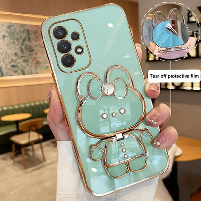 Cute Rabbit Phone Holder Case with Makeup Mirror – Compatible with Samsung Galaxy A13/A23/A32/A33/A52/A52S/A53/A72/A73 4G & 5G for Women