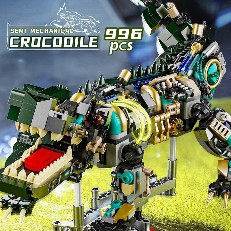 Mechanical Shark & Sea Life Building Blocks Set – Crocodile, Parrot, Mantis, Frog, Manta Ray Toy for Kids