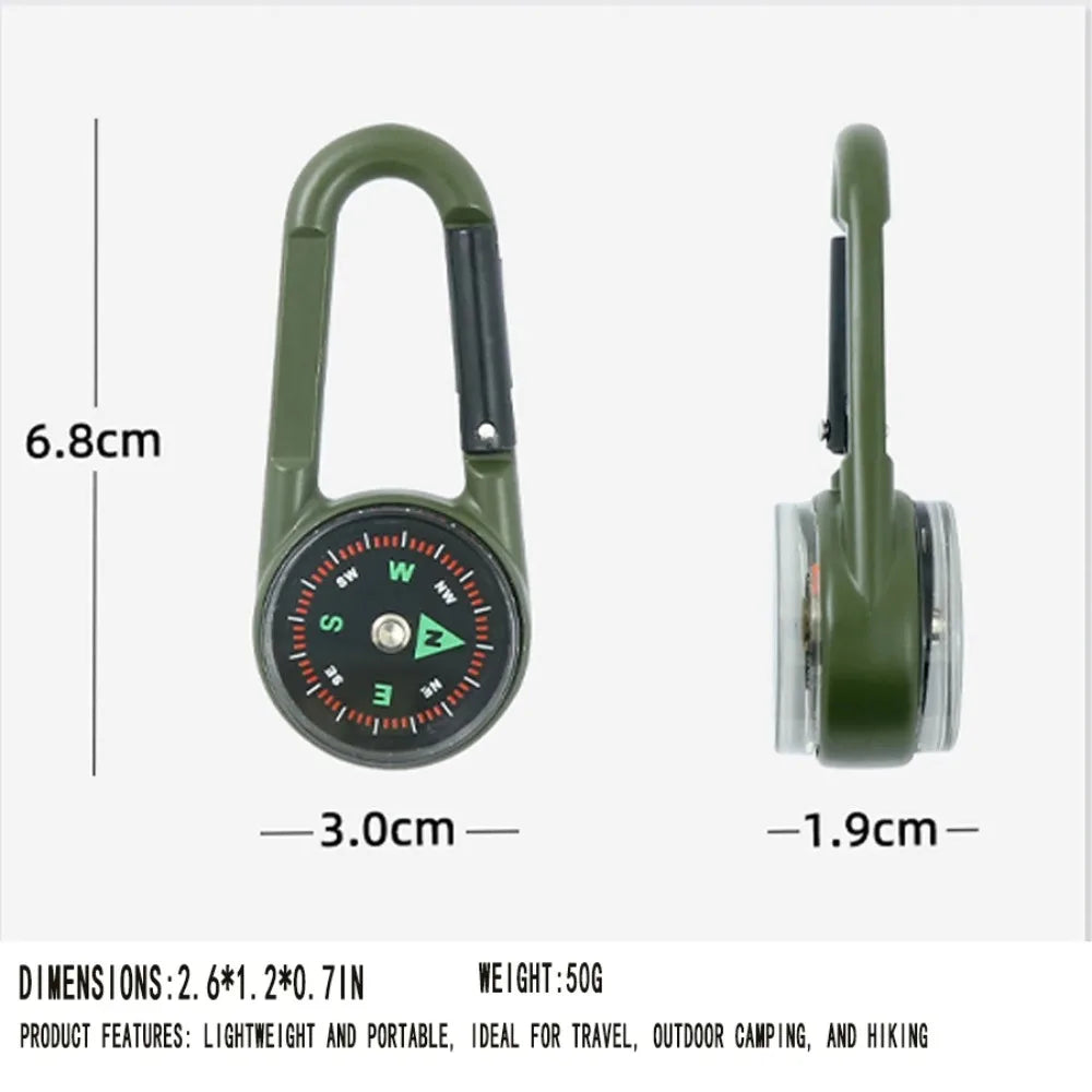 Zinc Alloy Compass & Thermometer Keychain - Portable Dual-Sided Outdoor Guide for Camping, Hiking & Beach Trips