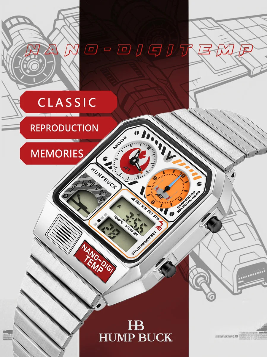 HUMPBUCK Digital Watch for Men – Classic Multifunctional Wristwatch with Temperature, Stopwatch, Dual Time & Calendar