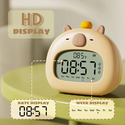 Capybara LED Digital Alarm Clock - Rechargeable Bedside Lamp with Timer, Dimmable Light & USB Charging, Kids Gift