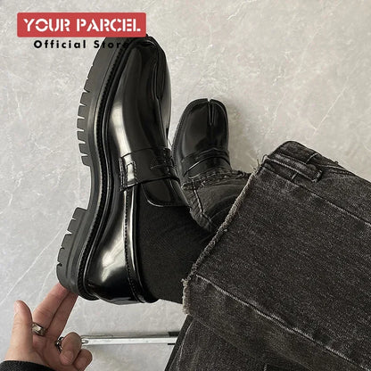 Men’s Split Toe Tabi Loafers – Thick Sole Patent Leather Casual Korean Trend Shoes