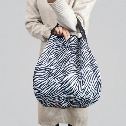 Large Eco-Friendly Folding Shopping Bag - Reusable, Portable One-Shoulder Handbag for Travel & Grocery with Fashionable Pocket Design