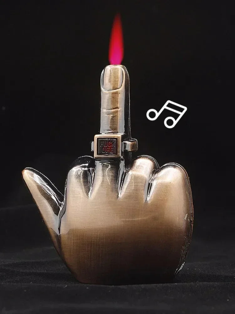 Funny Middle Finger Torch Lighter – Windproof Jet Flame Refillable Butane Smoking Accessory with Voice Sound