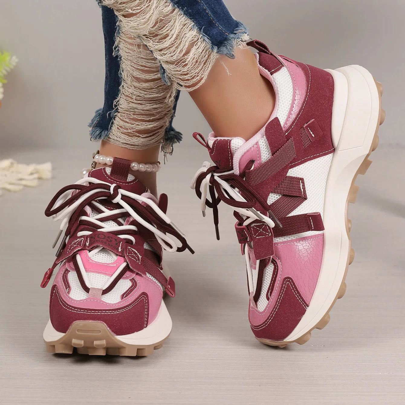 New Women’s Mesh Sneakers - Breathable Platform Lace-Up Casual Outdoor Low Top Shoes, Zapatos De Mujer