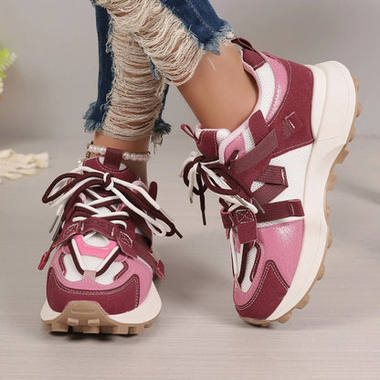 New Women’s Mesh Sneakers - Breathable Platform Lace-Up Casual Outdoor Low Top Shoes, Zapatos De Mujer