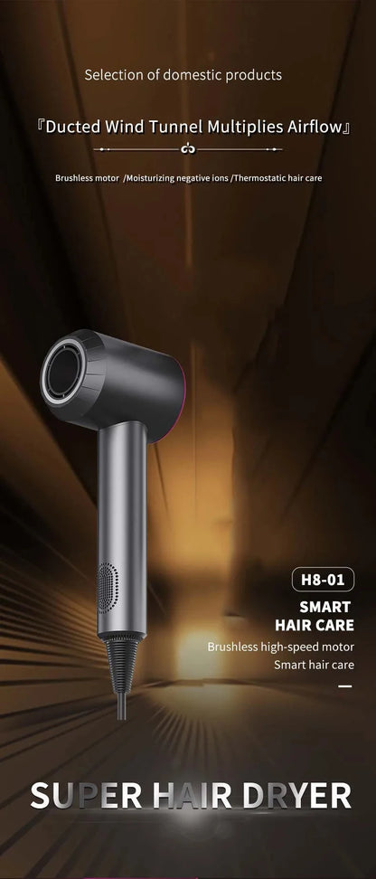 Professional Leafless Hair Dryer – Powerful Negative Ion Quick-Dry with 5 Attachments & Constant Anion Technology