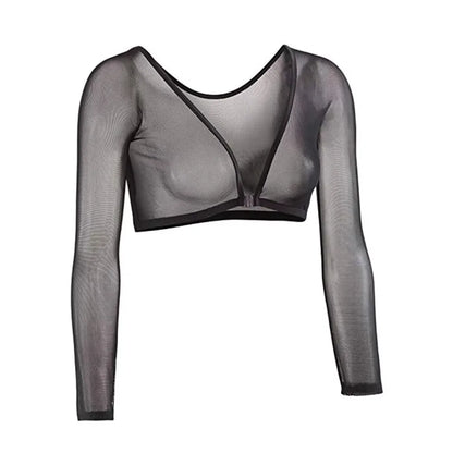 Women’s Long Sleeve Mesh Blouse Top – Reversible Front Button Stylish Undershirt T-Shirt (Black & White)