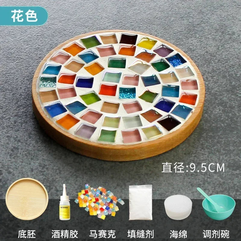 DIY Handmade Mosaic Coaster Set – Bamboo Heart & Square Cup Mats, Creative Parent-Child Educational Craft Toy Kit for Free Design Activities