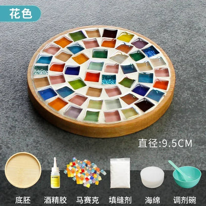 DIY Handmade Mosaic Coaster Set – Bamboo Heart & Square Cup Mats, Creative Parent-Child Educational Craft Toy Kit for Free Design Activities
