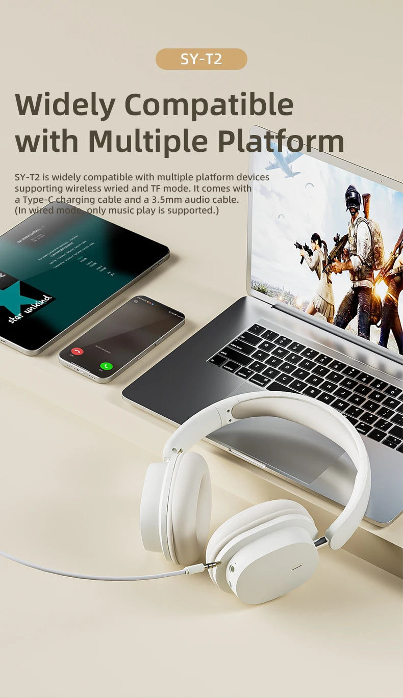 SY-T2 Bluetooth Headset – High-Quality Noise Reduction Wireless Headphones with Microphone for Gamers