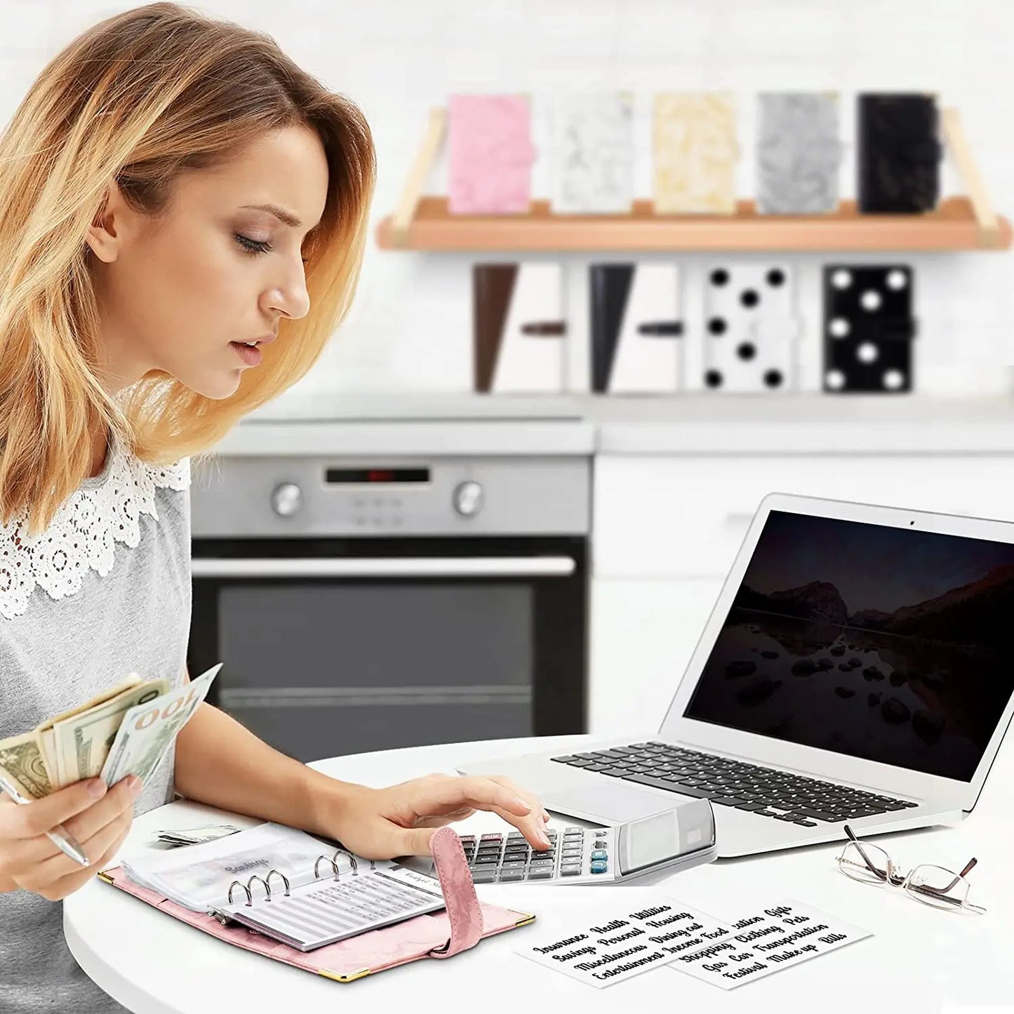 A6 Money Saving Organizer – PU Leather Budget Binder with Marble Notebook, 2023 Budget Planner, Envelope Office & School Supplies