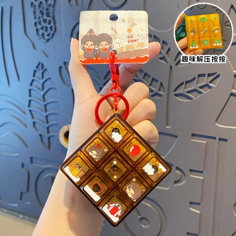 Monchhichi Keycap Clicker Keychain – Cartoon Fidget Toy, Stress Relief Keyboard Charm & Backpack Pendant Gift
