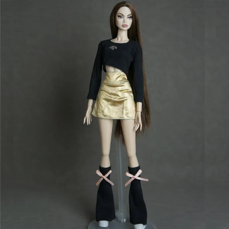30cm Doll Clothes Set – Long Sleeve Shirt & Foot Covers for 1/6 OB/ST/FR/BB Dolls