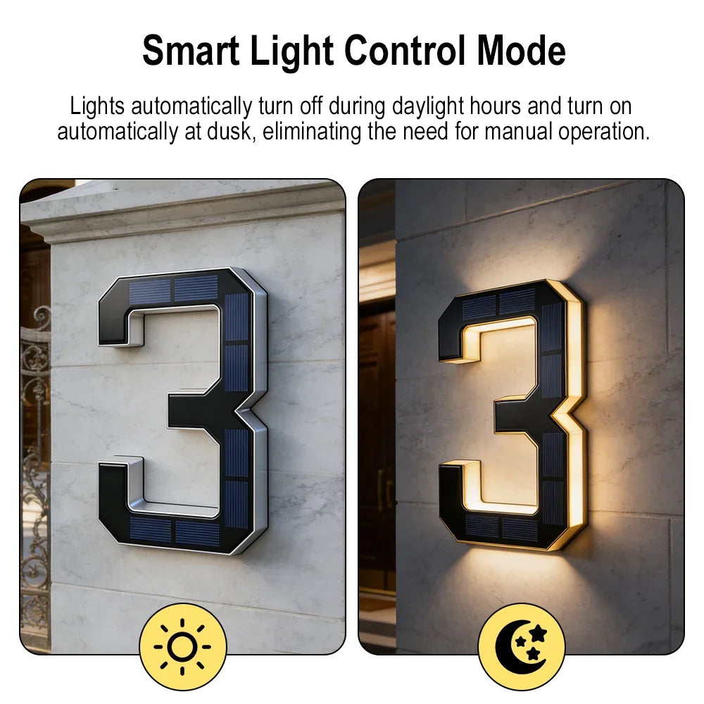 12CM Solar House Number Light - LED Outdoor Address Sign with Light Sensor for Home & Doorway