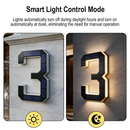 12CM Solar House Number Light - LED Outdoor Address Sign with Light Sensor for Home & Doorway