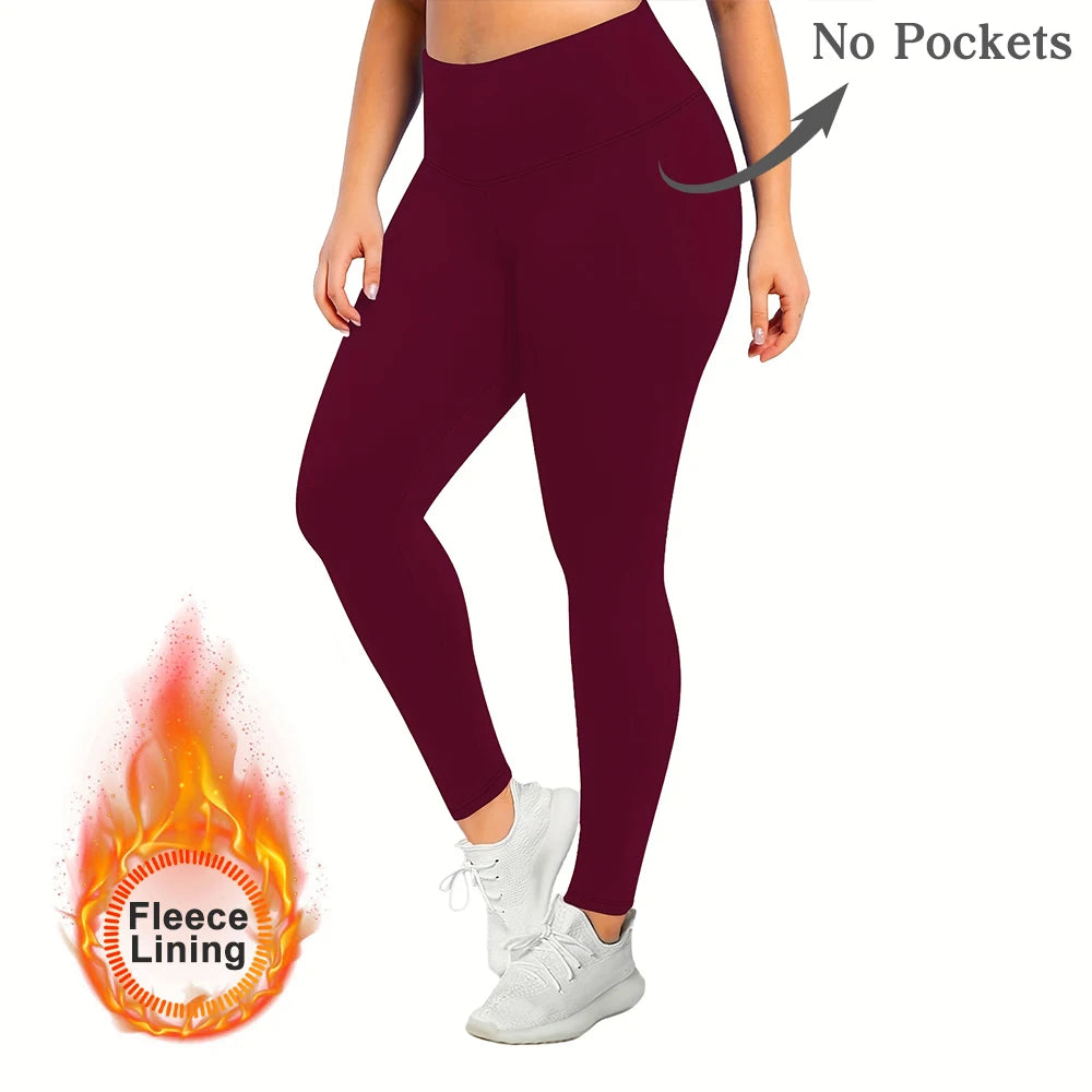 Women’s Winter Plus Velvet Leggings, Seamless Push Up, Plus Size High Waist Fleece Warm Fitness Yoga Pants, Slim Legging Sportswear