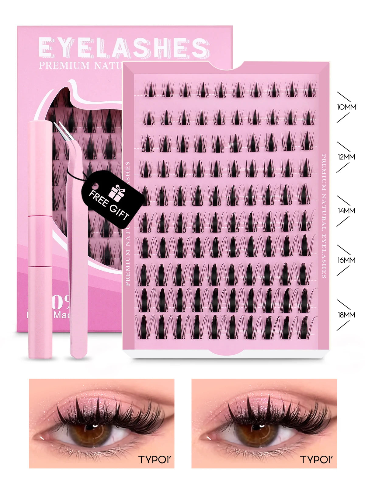 GROINNEYA Eyelash Clusters Kit – DIY Lash Extension with Bond & Seal, Waterproof Strong Hold & Tweezers