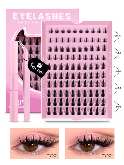 GROINNEYA Eyelash Clusters Kit – DIY Lash Extension with Bond & Seal, Waterproof Strong Hold & Tweezers