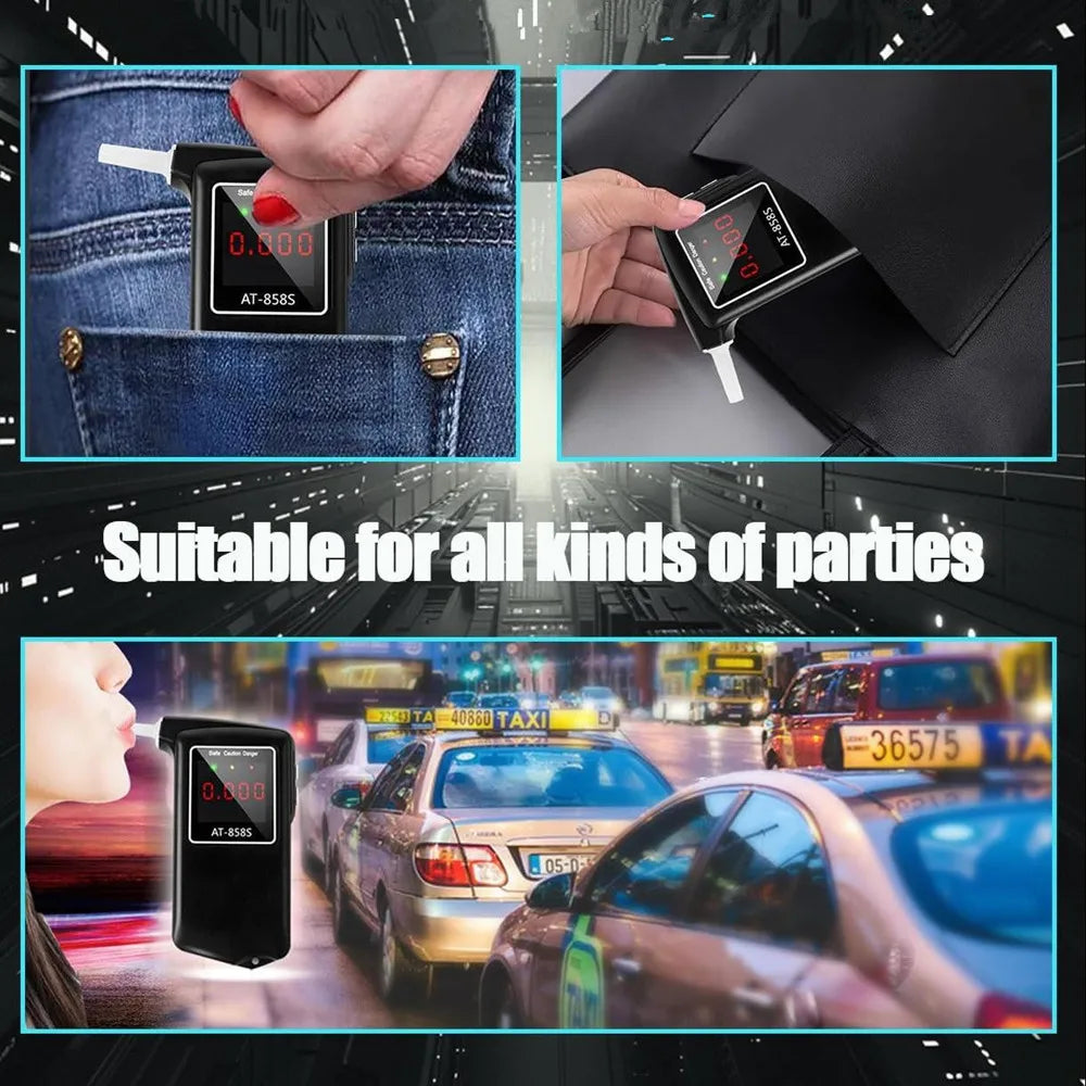 GREENWON AT-858S Breathalyzer – Portable Breath Alcohol Tester with Mouthpieces for Personal Alcohol Detection